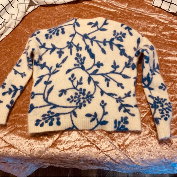 Sezane Pelagie Cream & Ecru Blue Floral Sweater made of Kid Mohair Feminine XS - Picture 7 of 13